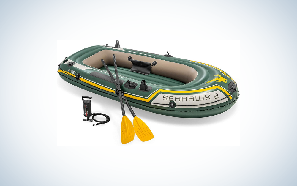 green inflatable boat