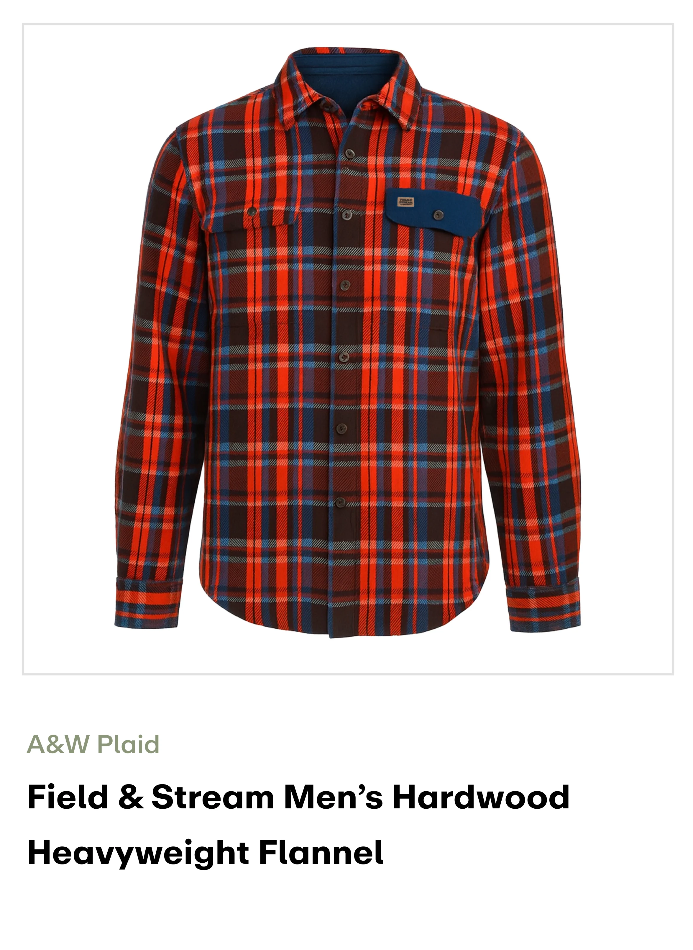 Amazon - Field & Stream Men’s Hardwood Heavyweight Flannel -A&W Plaid