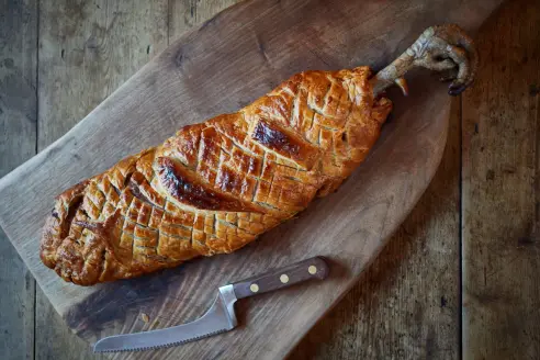 Turkey wellington plated and ready for serving.