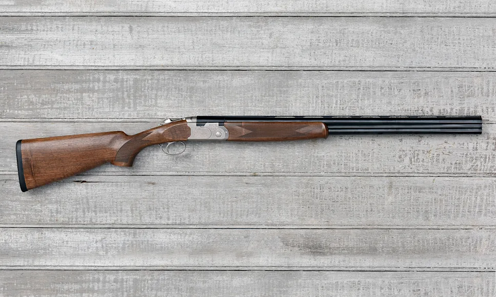 Beretta's new 686 Silver Pigeon I O/U shotgun on barn boards.