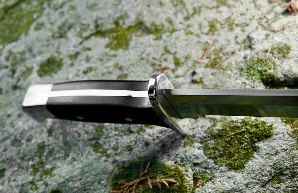 Close-up of Buck 124 Frontiersman Bowie Knife handle