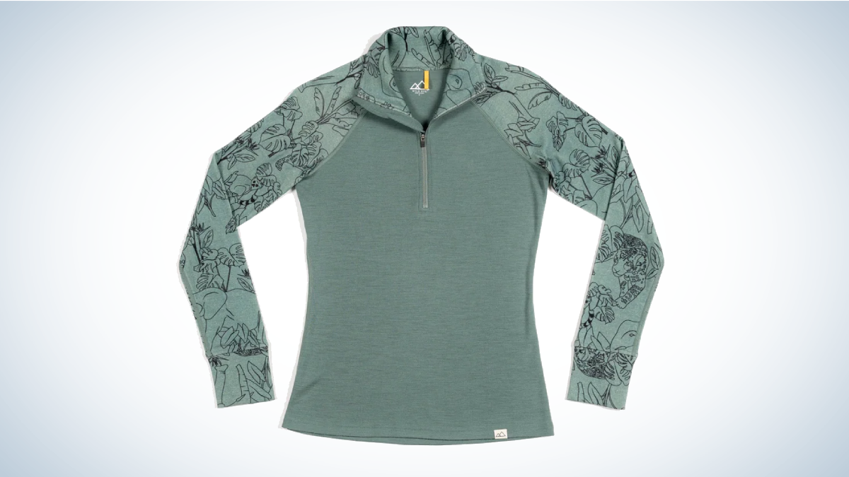 Wild Rye Hailey Half-Zip Base Layer on gray and white background