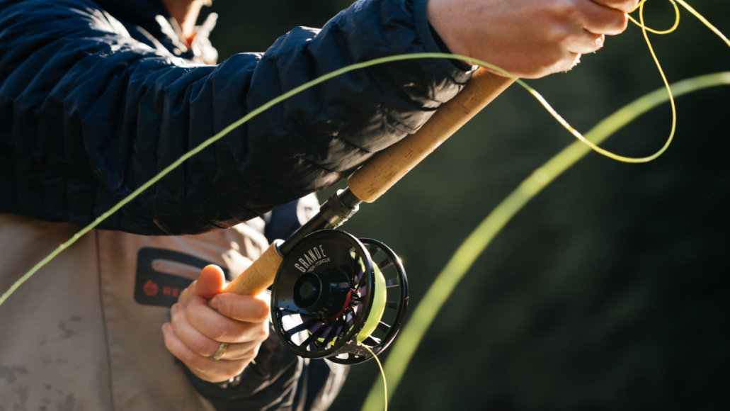 Fly fisherman casting Rio Mainstream Trout fly line