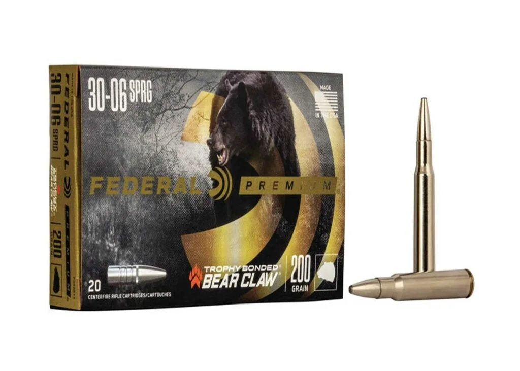 Federal Premiumâs Trophy Bonded Bear Claw .30/06 Springfield cartridge.