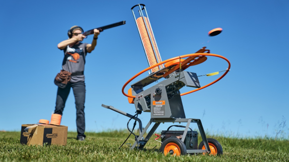 Skeet shooter using Champion Freedombird Trap clay target thrower