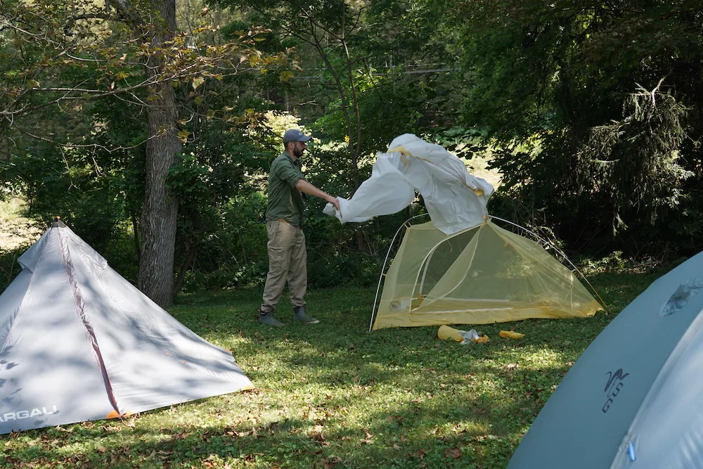 Setting up hunting tents for testing