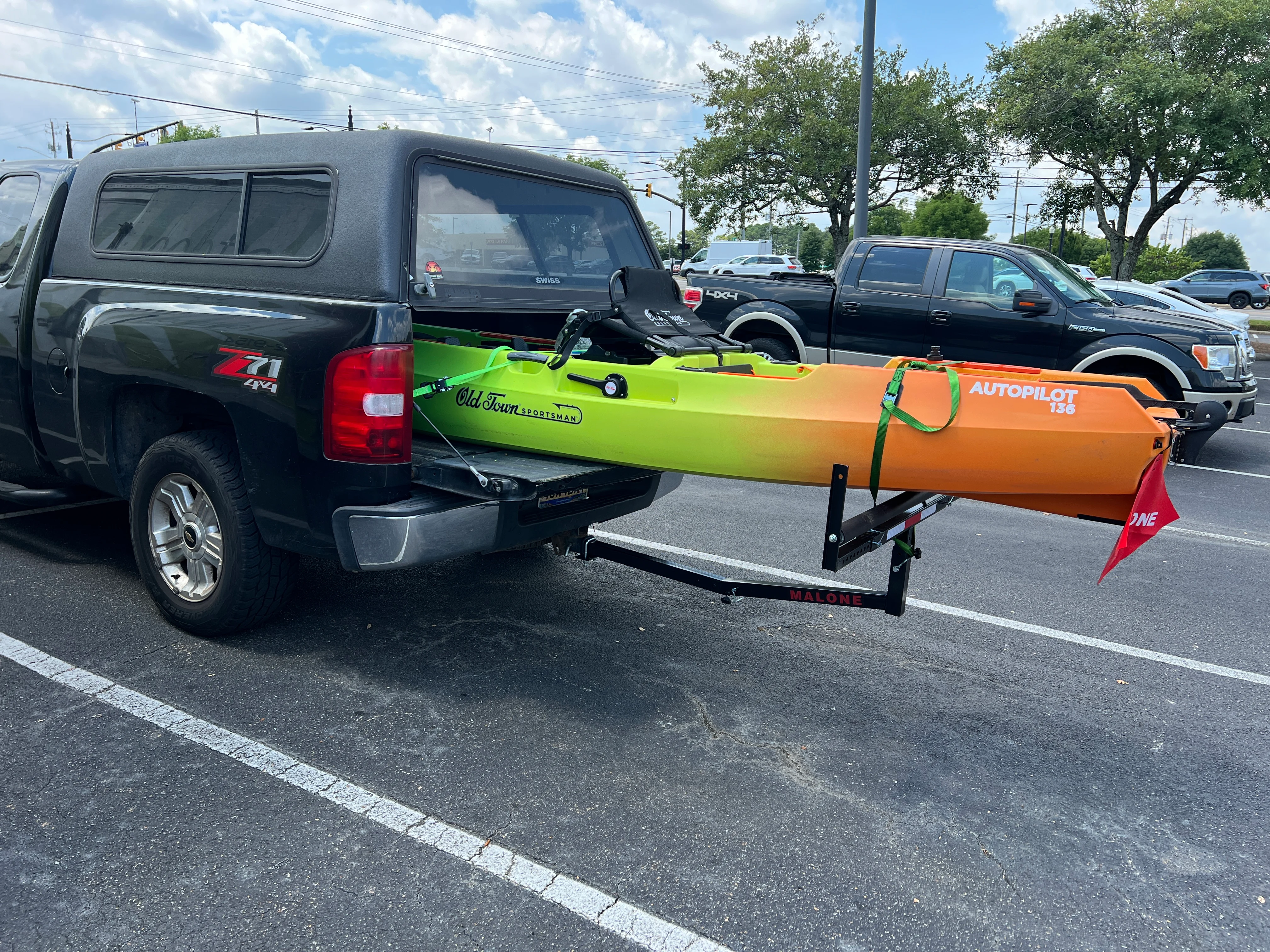 Kayak in the bed of a truck