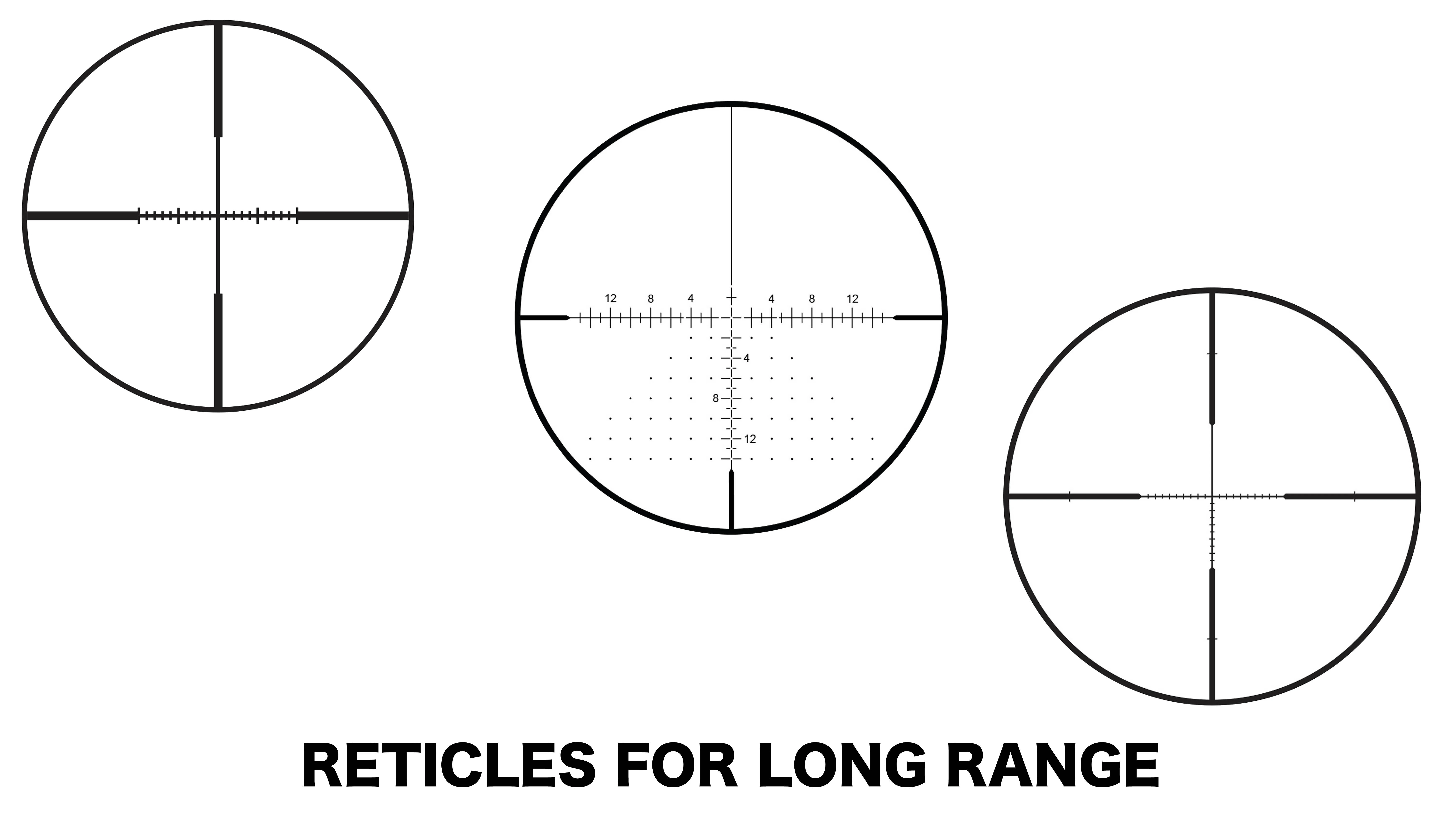 A selection of riflescope reticles best suited to long-range shots. 