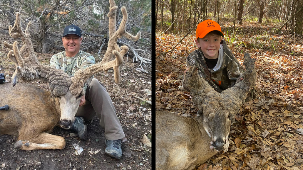 two hunters pose with cactus bucks