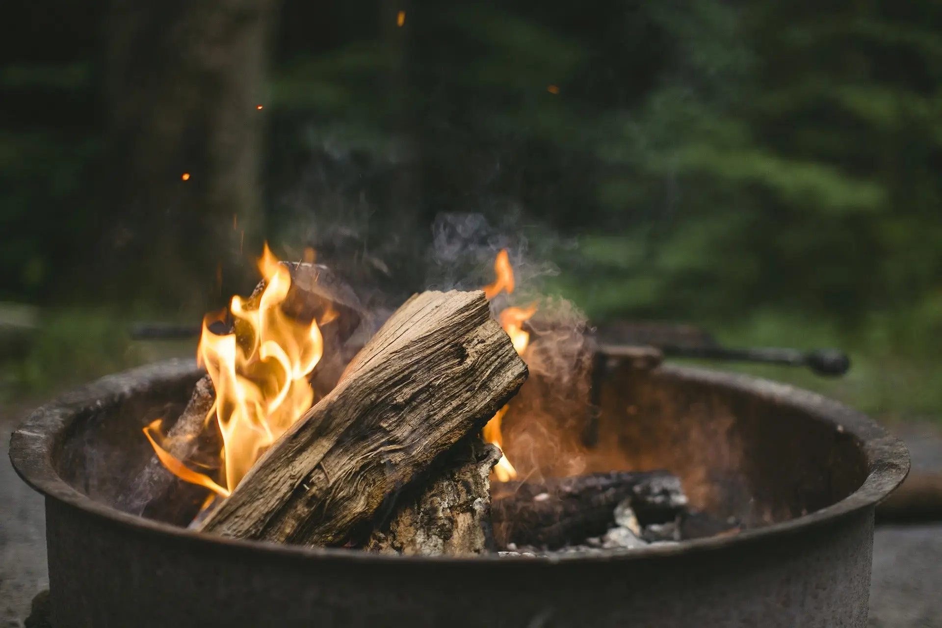 Campfire in a fire ring. 