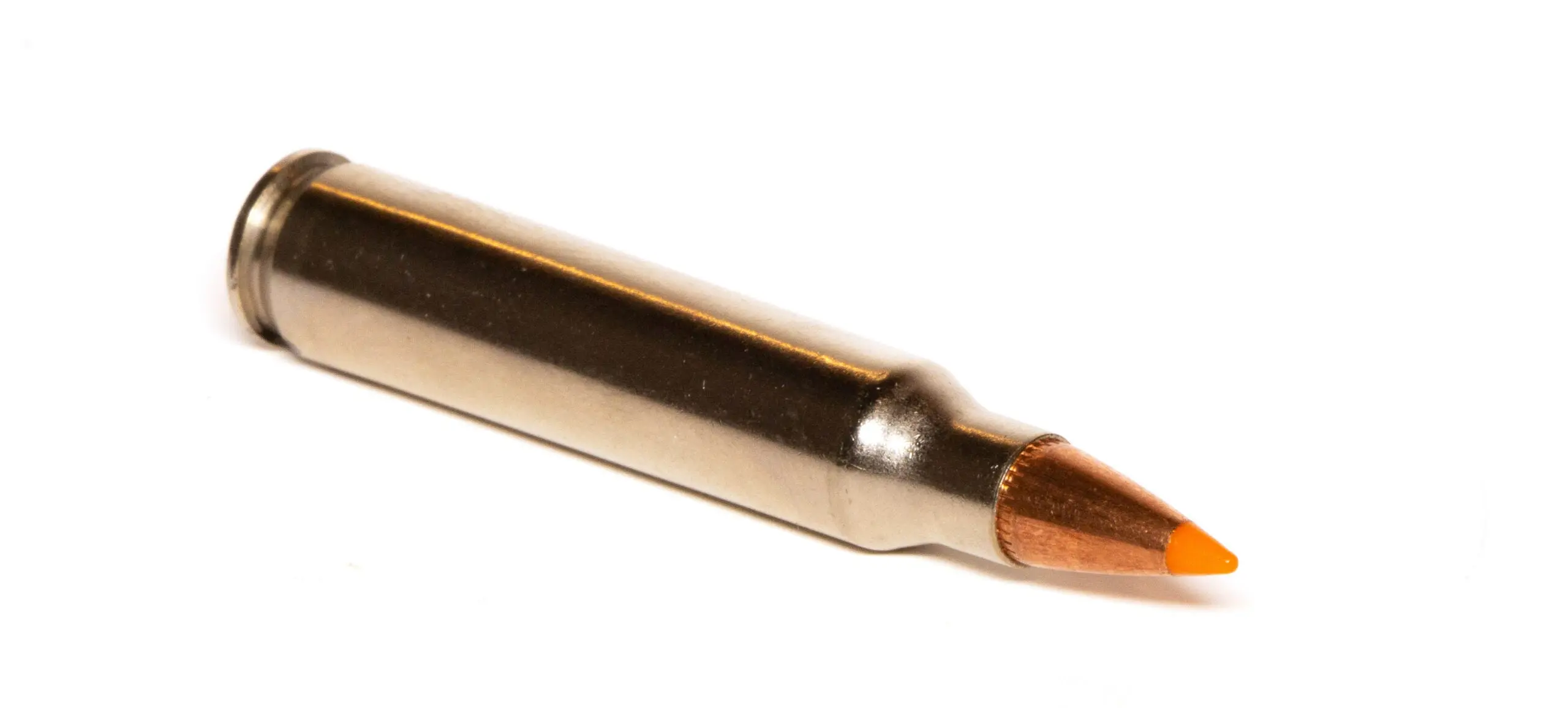 A 223 Remington cartridge on a white background