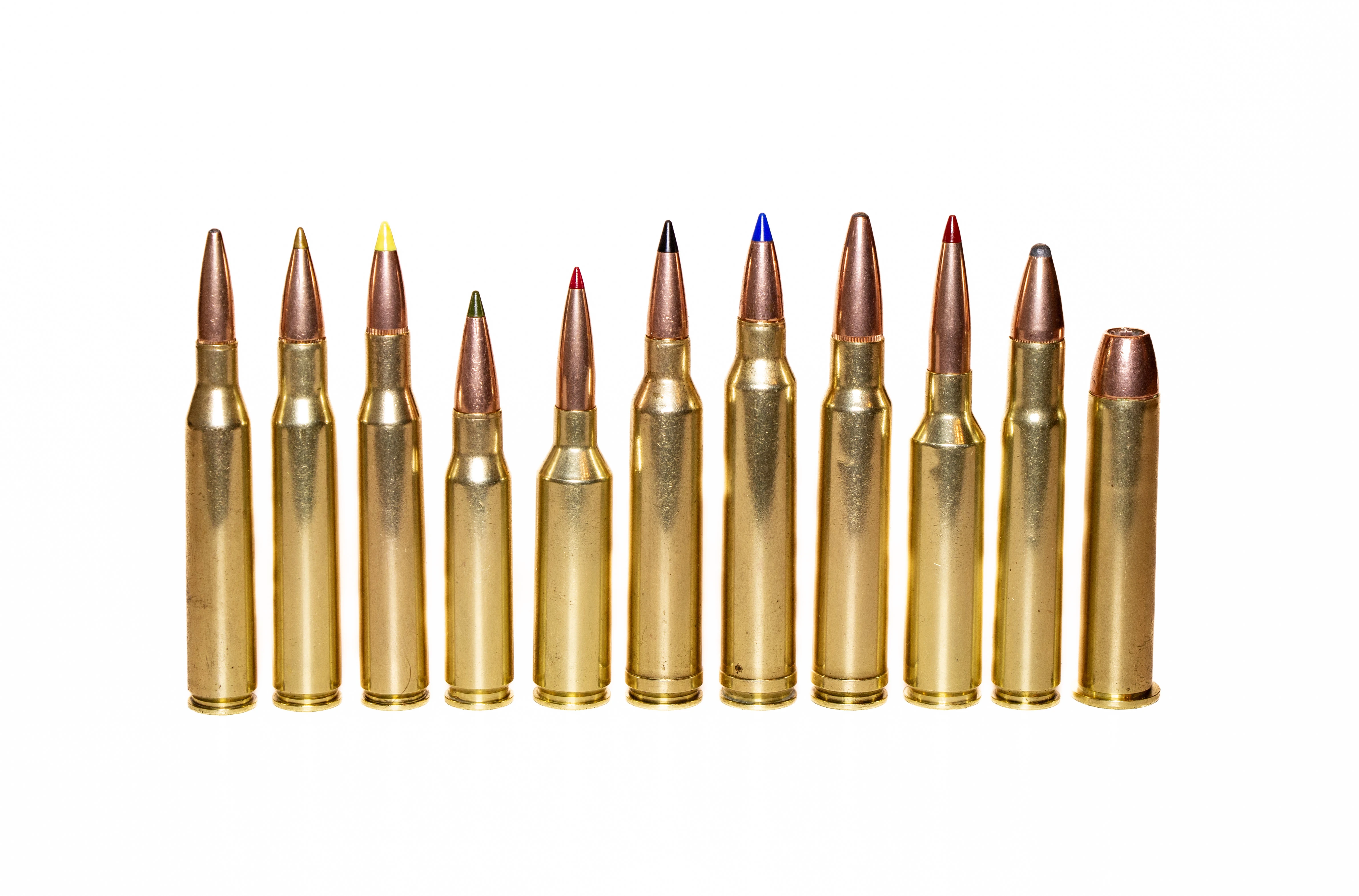 11 rifles cartridges recommended for elk hunting on a white background.