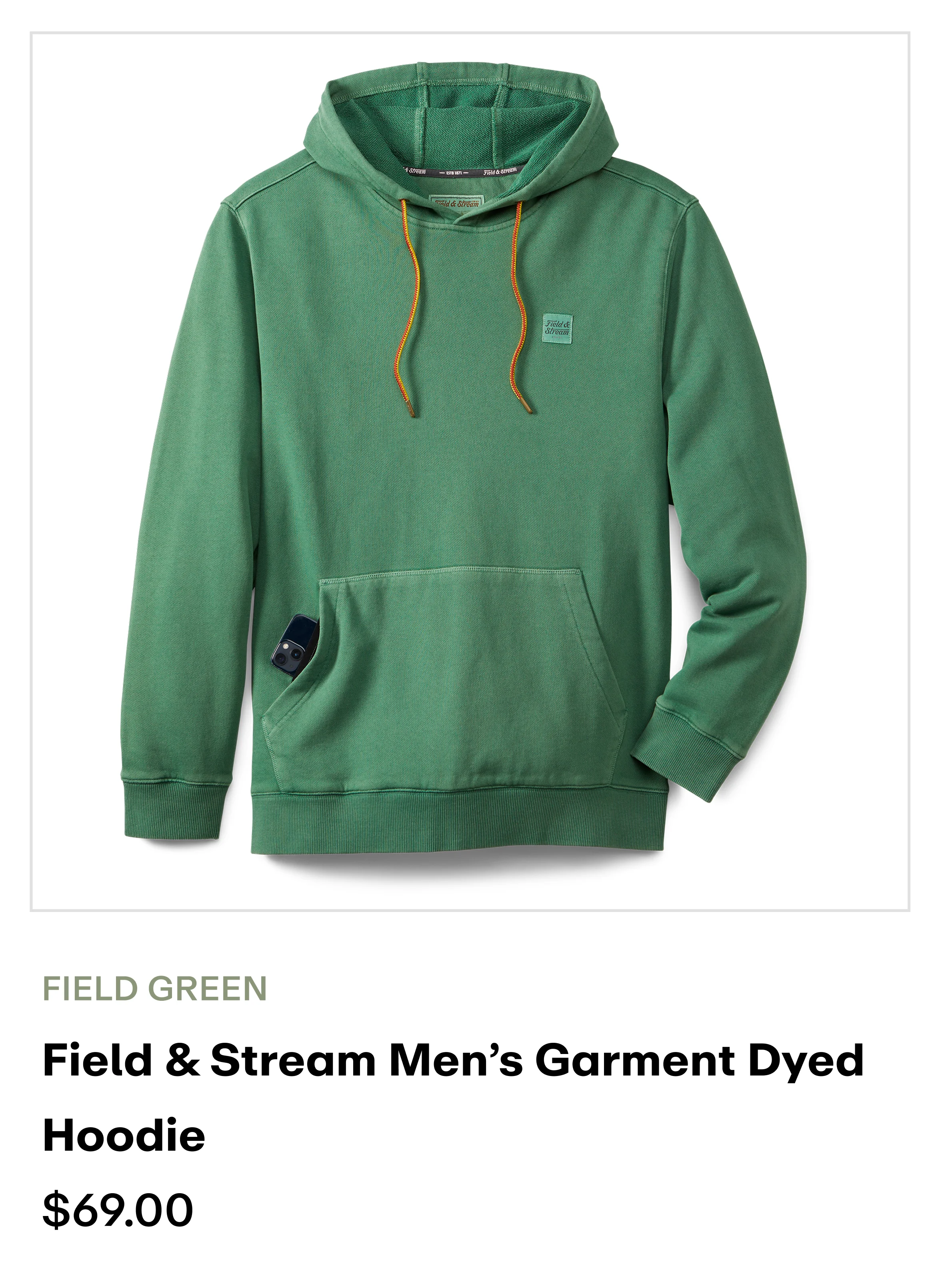 Field & Stream Men's Garment Dyed Hoodie - FIELD GREEN