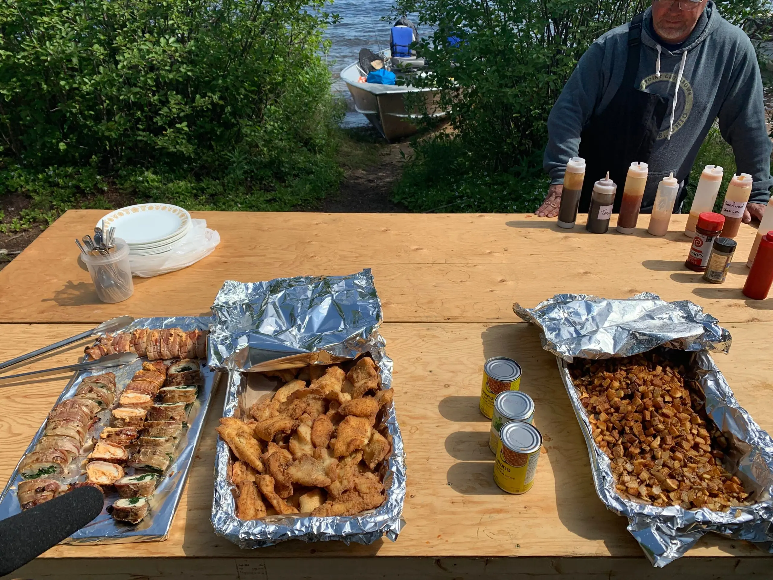 Platters of fried walleye and pike for lunch