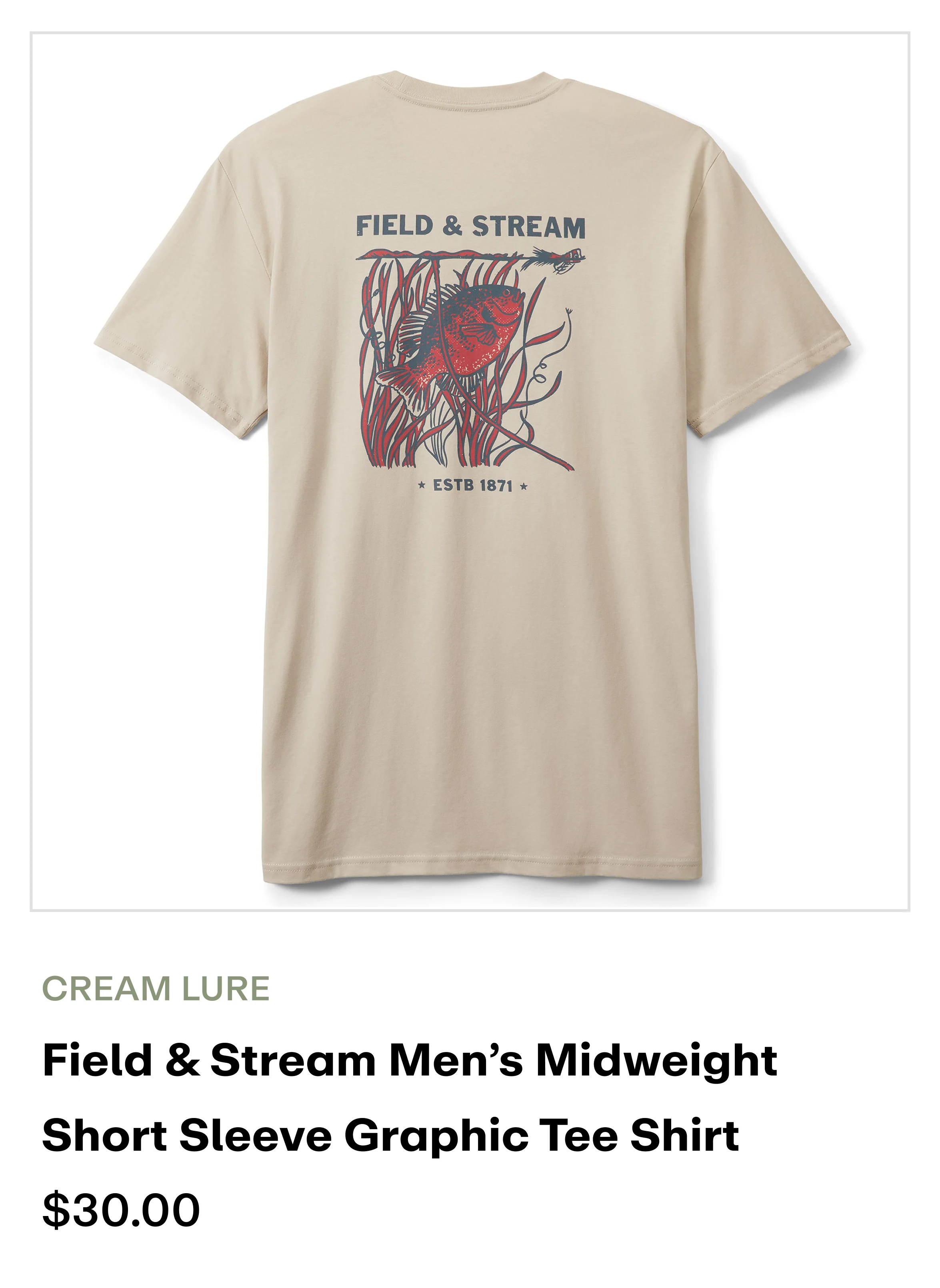 Field & Stream Men's Midweight Short Sleeve Graphic Tee Shirt - Cream Lure