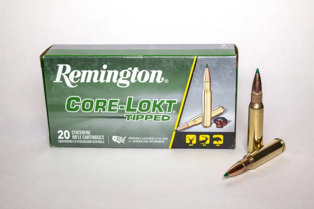Box of Remington Core-Lokt Tipped with two cartridges.