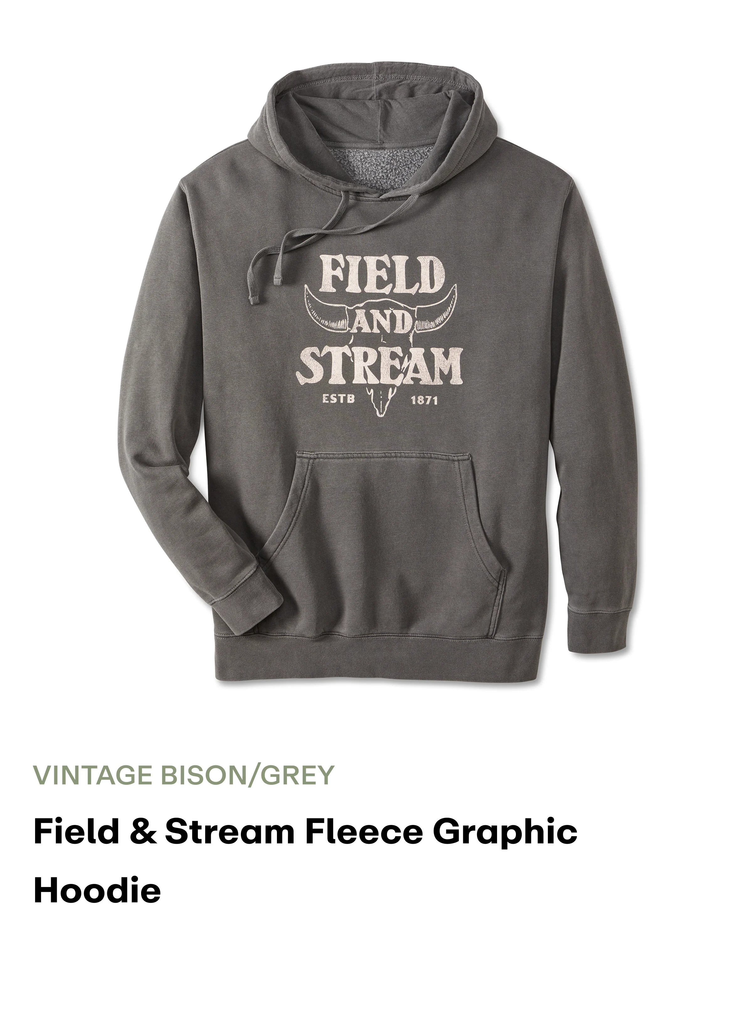 Field & Stream Fleece Graphic Hoodie - Vintage Bison/Grey