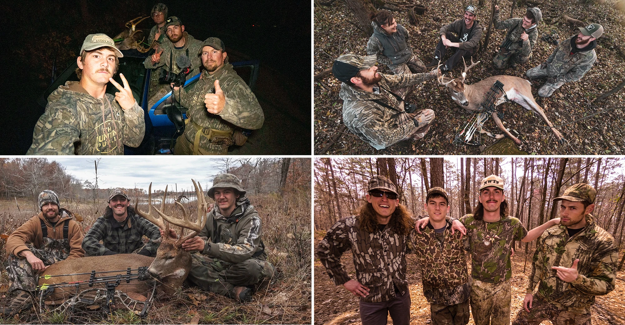 A grid of four photos showing the members of The Hunting Public in the field. 