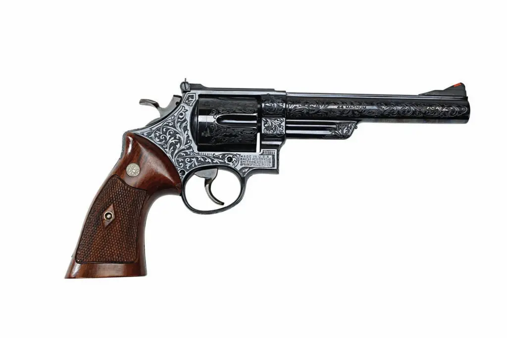 The Smith &amp; Wesson Model 29 handgun on a white background.