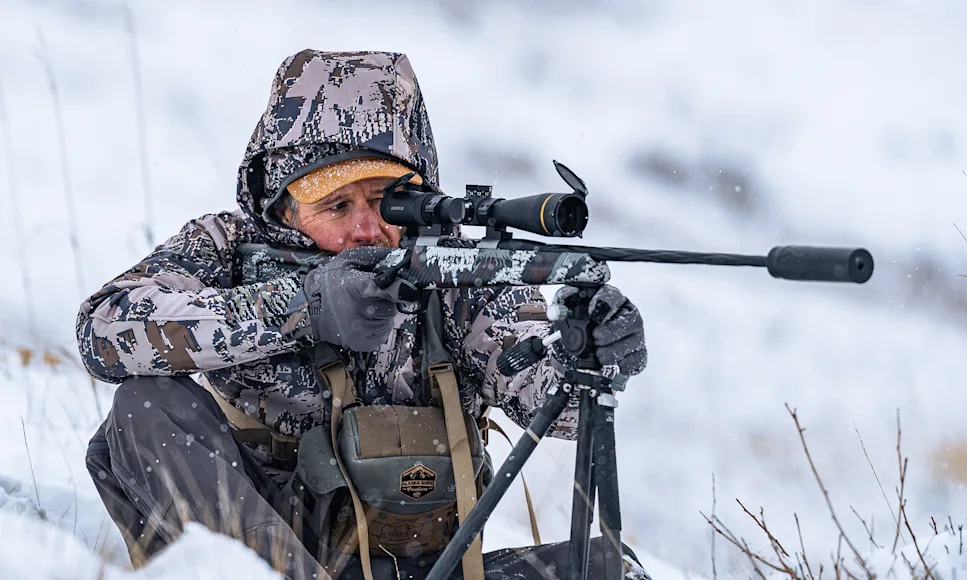 A hunter shoots the new Weatherby Backcountry Capra rifle.