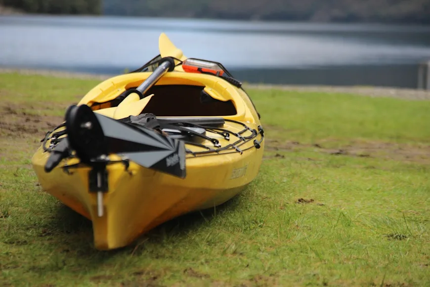 A paddle kayak outfitted with a rudder.