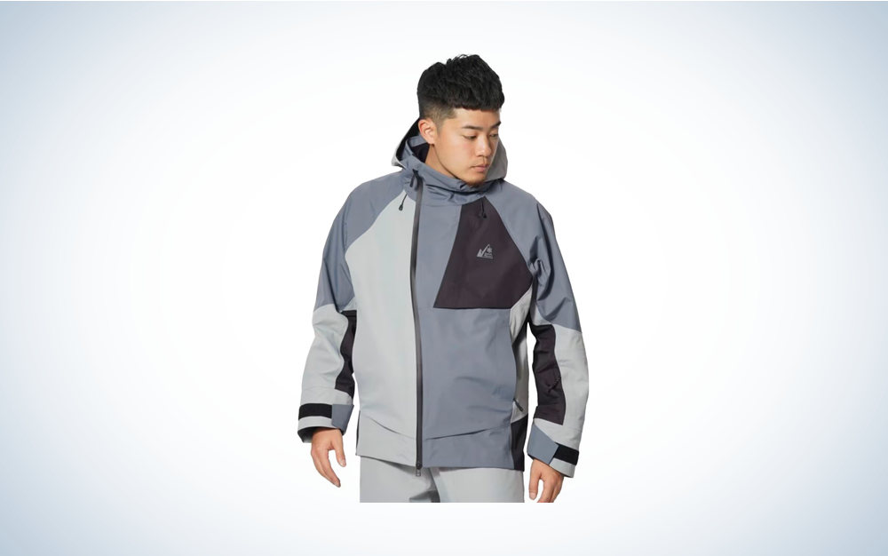 Snow Peak 3L Graphene Jacket on blue and white background