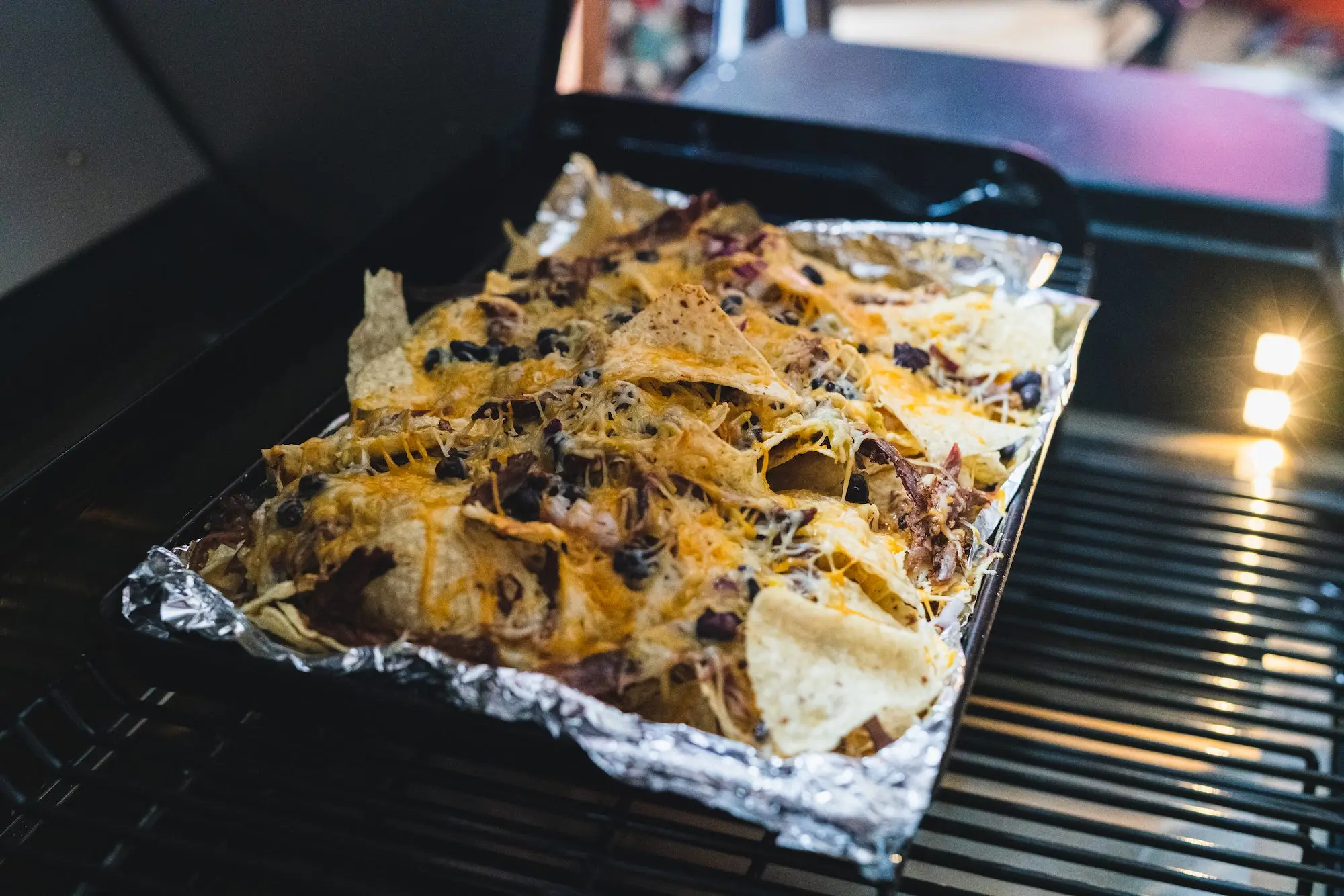 Nachos on a grill.