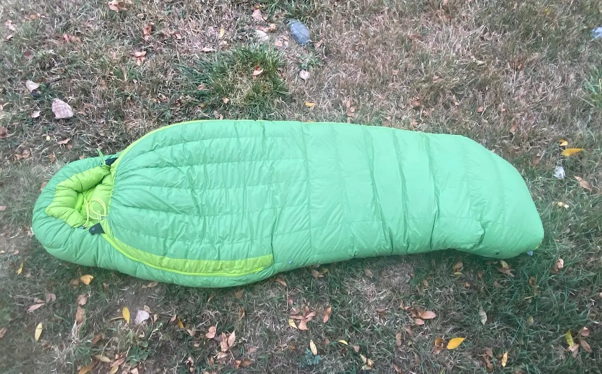 Sea to Summit Ascent Down 0 Sleeping Bag laid out on grass