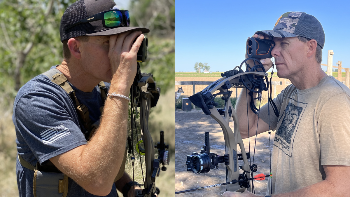 Bow hunter testing rangefinders