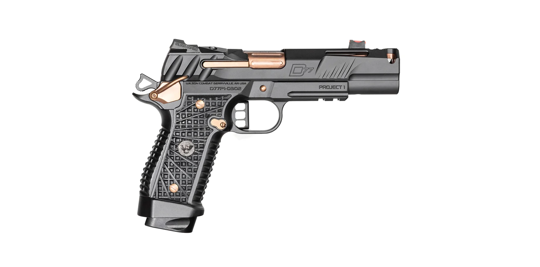 The new Wilson Combat P1 (Division 77) semi-auto handgun on a white background.