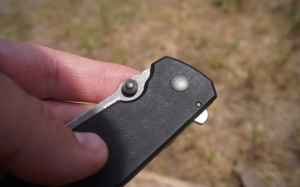 Close-up of CRKT Squid knife during testing