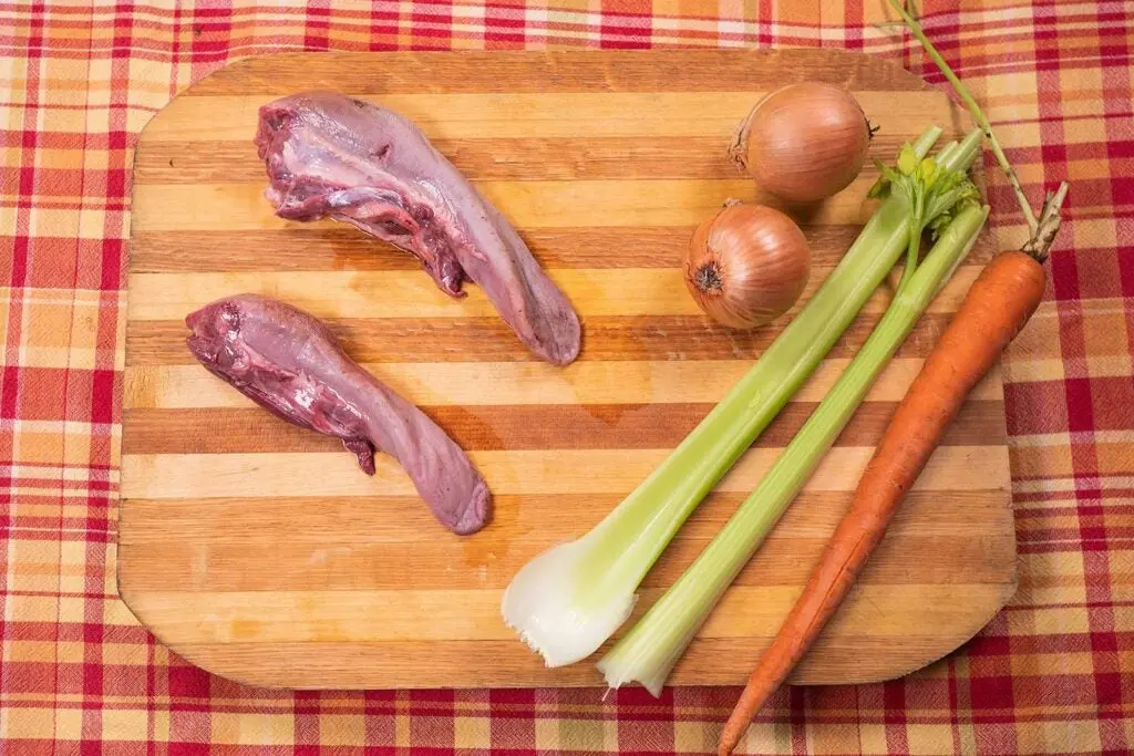 venison tongue on a cutting board.