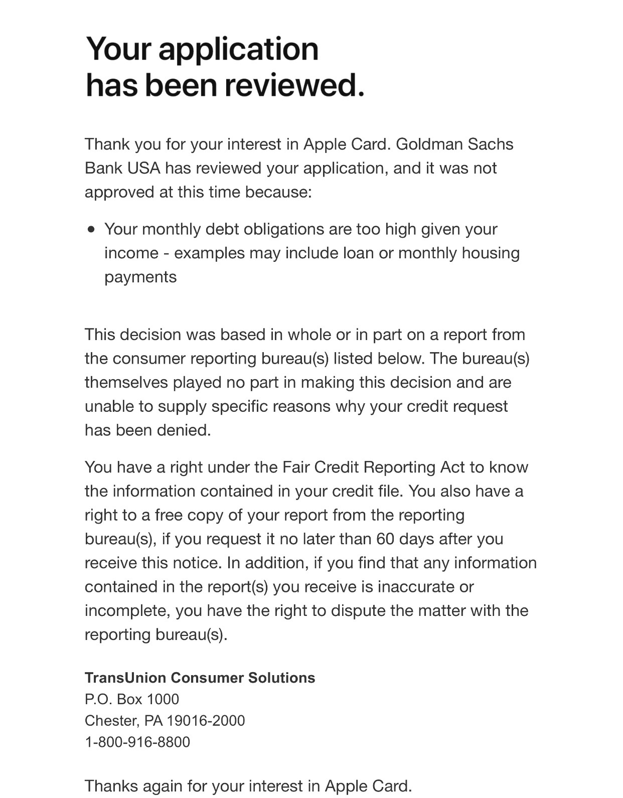 Credit Card Rejection 2