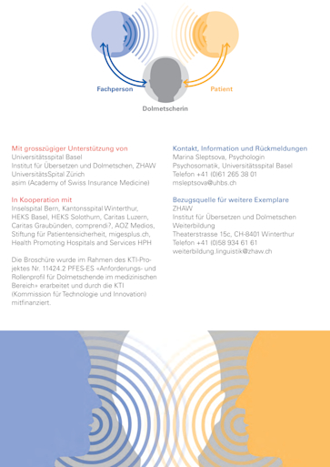 Titelbild Broschüre Patient,Dolmetscher,Fachperson deutsch