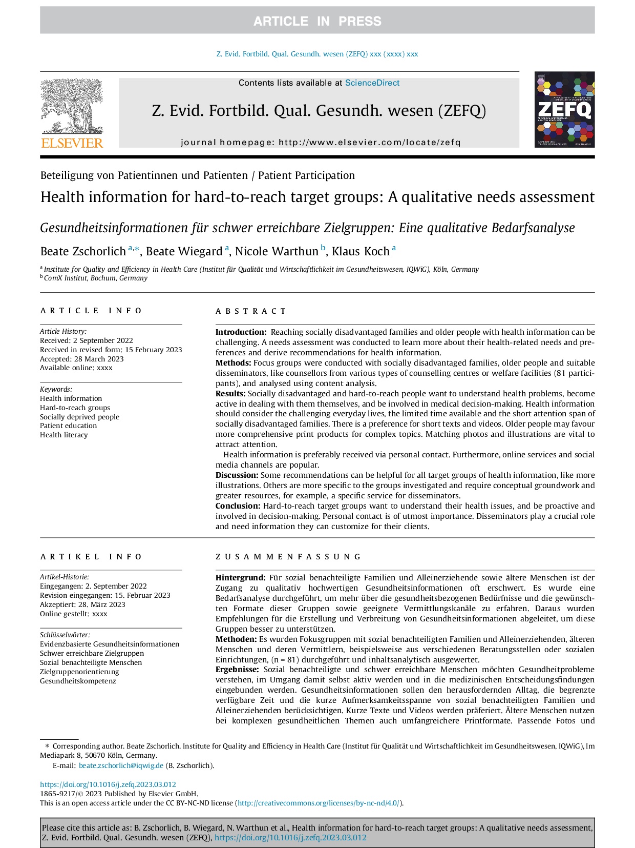 Titelbild Gesundheitsinformationen für benachteiligte Menschen EN