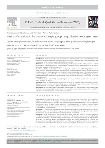 Titelbild Gesundheitsinformationen für benachteiligte Menschen EN