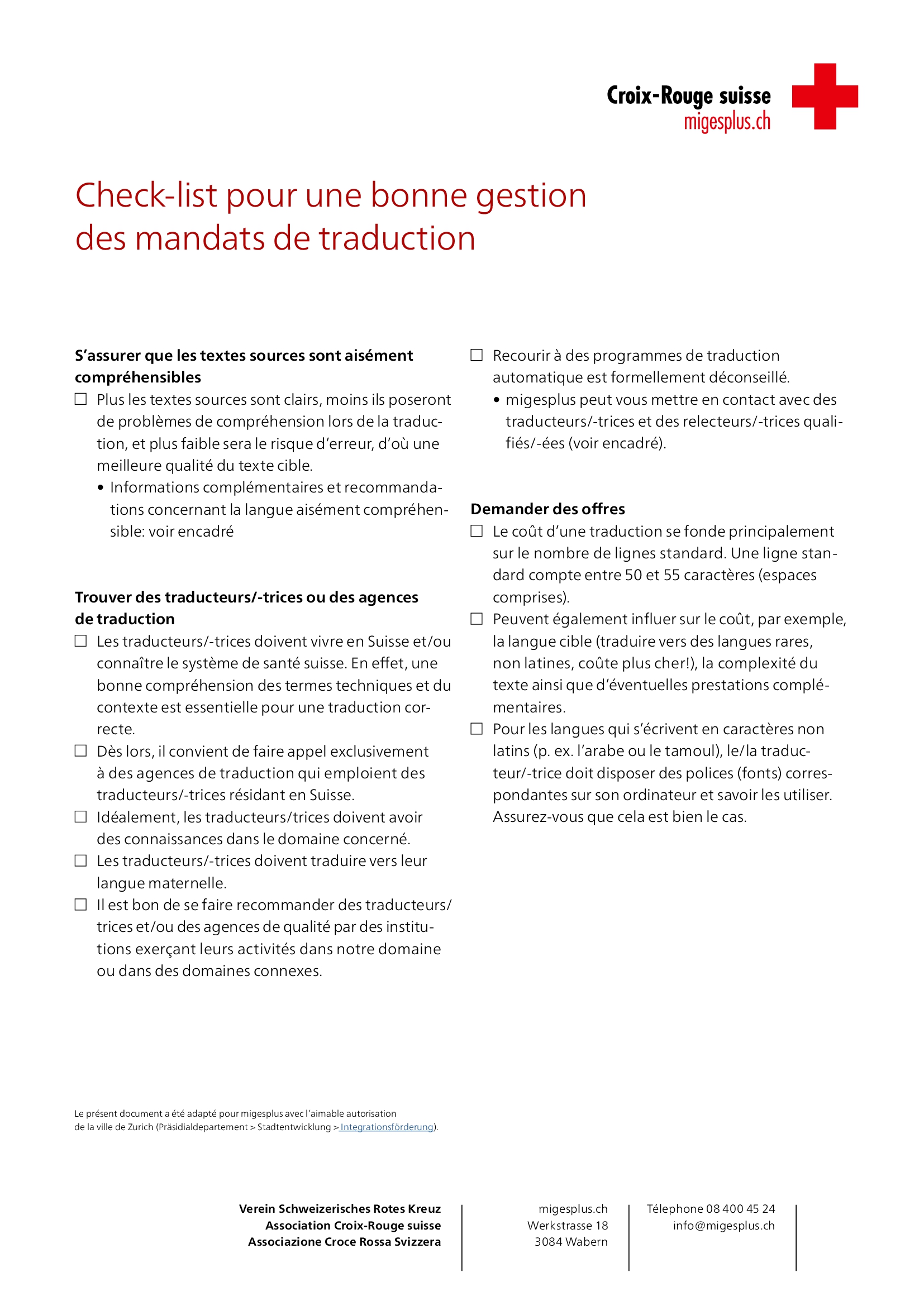 Titelbild Checkliste zum Ablauf von Übersetzungsaufträgen FR