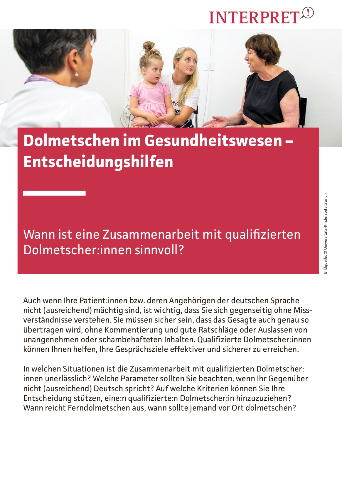 Flyer Dolmetschen im Gesundheitswesen Entscheidungshilfen DE
