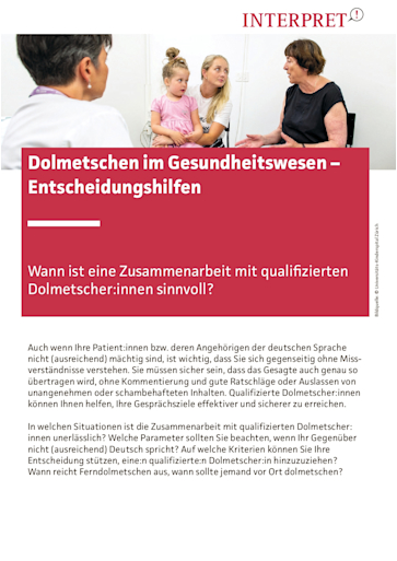 Flyer Dolmetschen im Gesundheitswesen Entscheidungshilfen DE