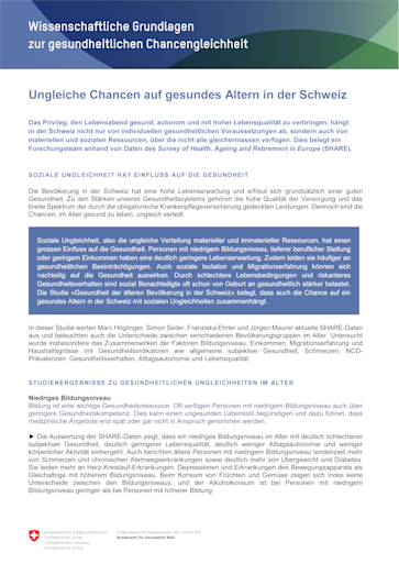 Titelbild Merkblatt Ungleiche Chancen auf gesundes Altern in der Schweiz deutsch