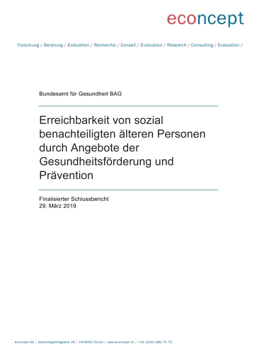 Titelbild Erreichbarkeit von sozial benachteiligten älteren Personen durch Angebote der Gesundheitsförderung und Prävention deutsch