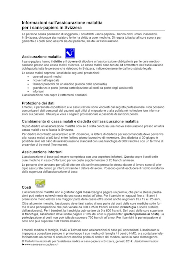 Titelbild Informationen zur Krankenversicherung für Sans-Papiers in der Schweiz italienisch