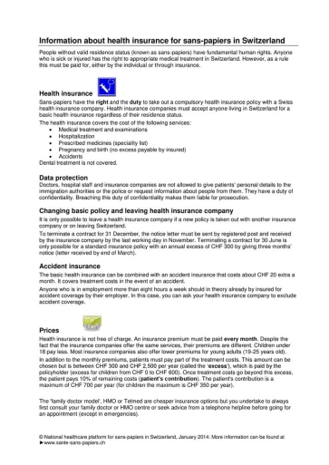 Titelbild Informationen zur Krankenversicherung für Sans-Papiers in der Schweiz englisch