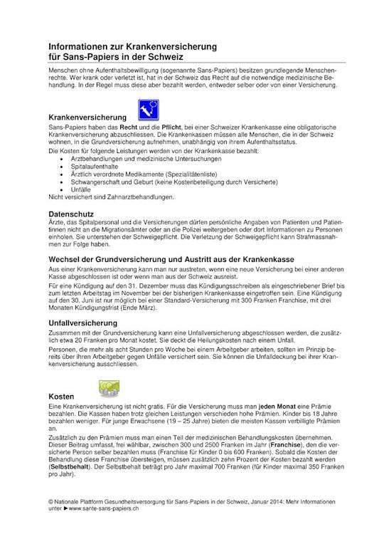 Informationen Zur Krankenversicherung Fur Sans Papiers In Der Schweiz
