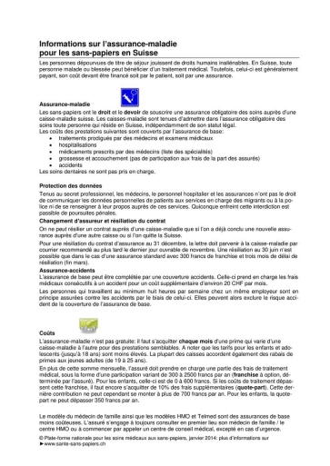 Titelbild Informationen zur Krankenversicherung für Sans-Papiers in der Schweiz französisch