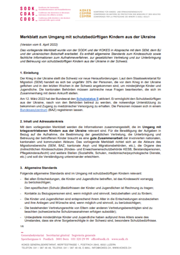 Titelbild Umgang mit schutzbedürftigen Kindern aus der Ukraine
