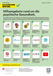 Plakat: Hilfsangebote rund um psychische Gesundheit.