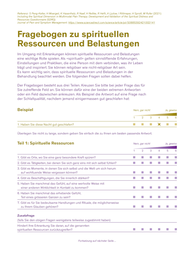 Titelbild Fragebogen zu spirituellen Ressourcen und Belastungen DE