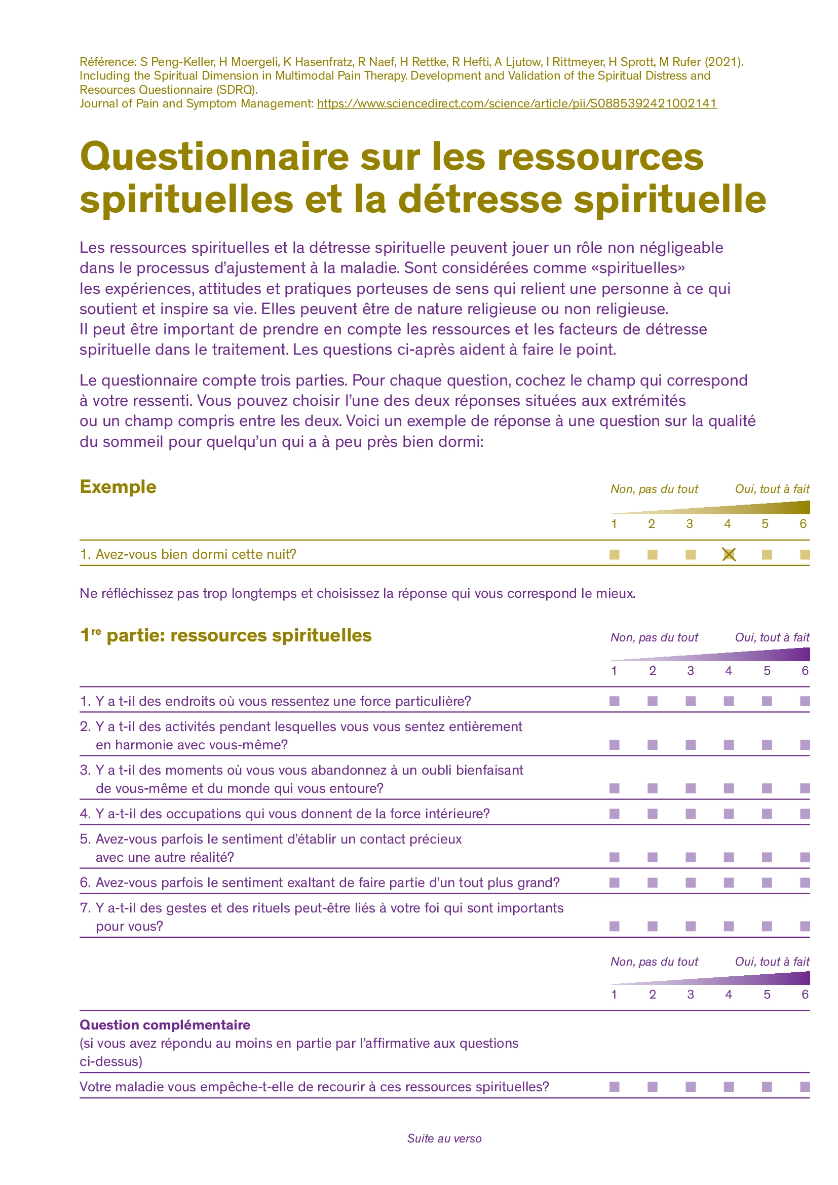 Titelbild Fragebogen zu spirituellen Ressourcen und Belastungen FR