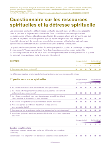 Titelbild Fragebogen zu spirituellen Ressourcen und Belastungen FR